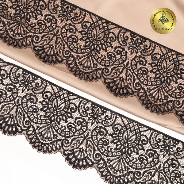 Кружево эластичное (стрейч) 110 мм, 40992PP цв.L30 кофе с молоком+черный уп.25м, Kruzhevo