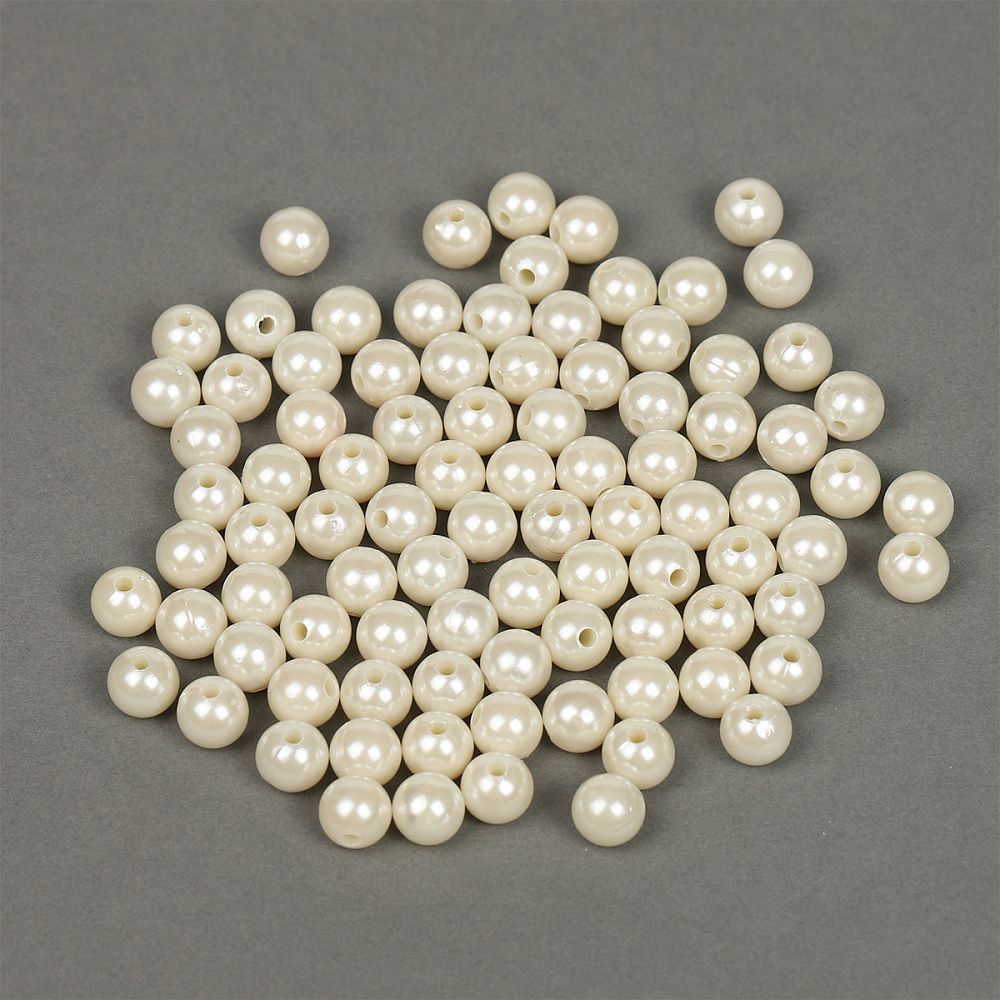 Бусины пластик (перламутр) ⌀10 мм, цв.001 молочный, уп.50г (96 шт), Magic4Hobby
