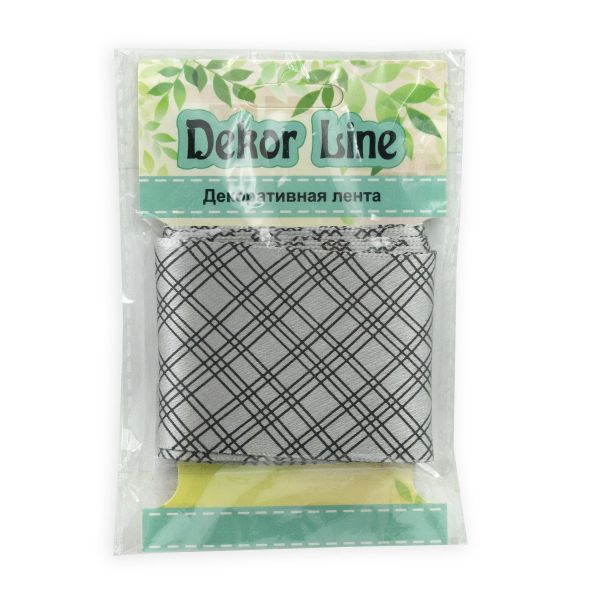 Лента атласная с рисунком Пересечение 45.0 мм / 3 метра, серый, Globus