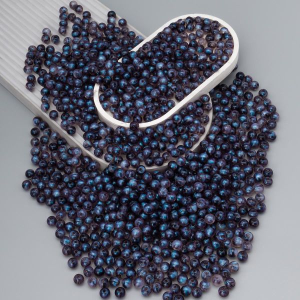 Бусины акрил ⌀10 мм, 500 г, дымка с АВ шиммером, круглые, AD038 синий, (7748708)2010 , Astra&Craft