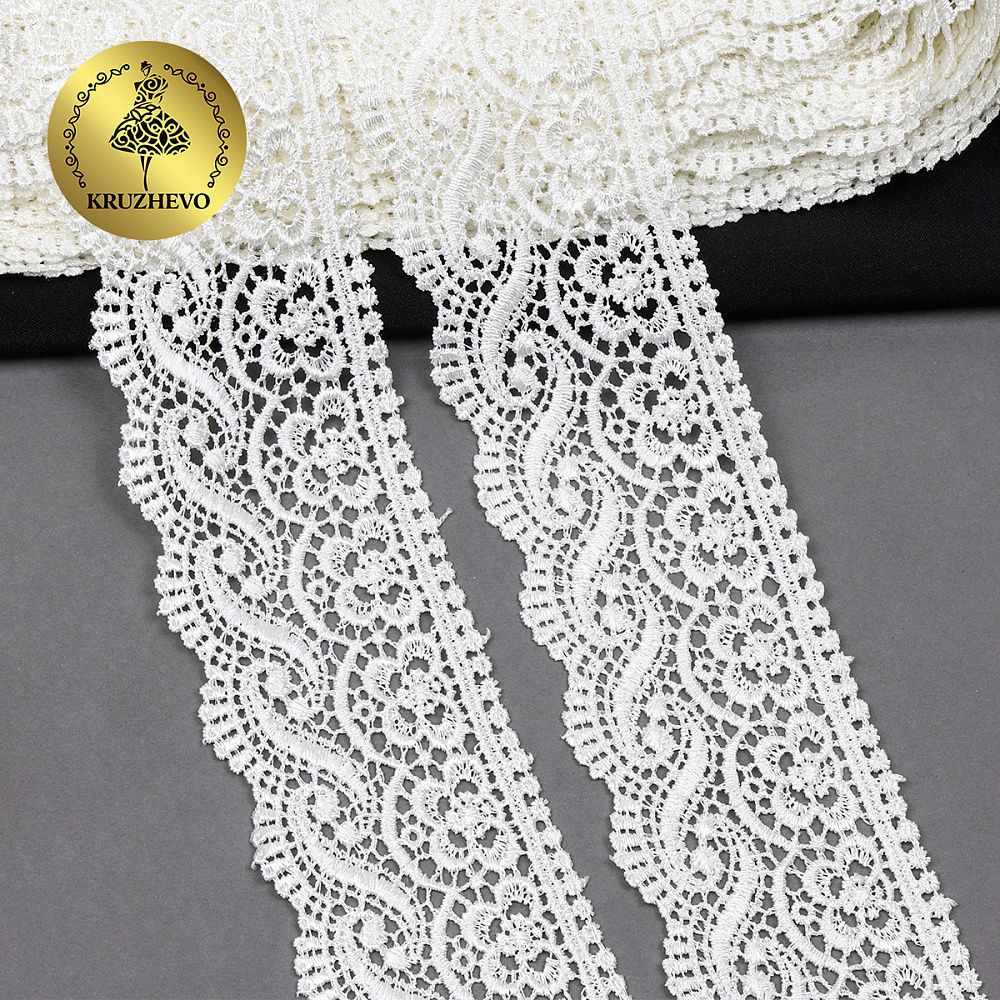 Кружево гипюр (плетёное) 65 мм, диз. 112, цв.02 молочный, уп. 9 м, Kruzhevo