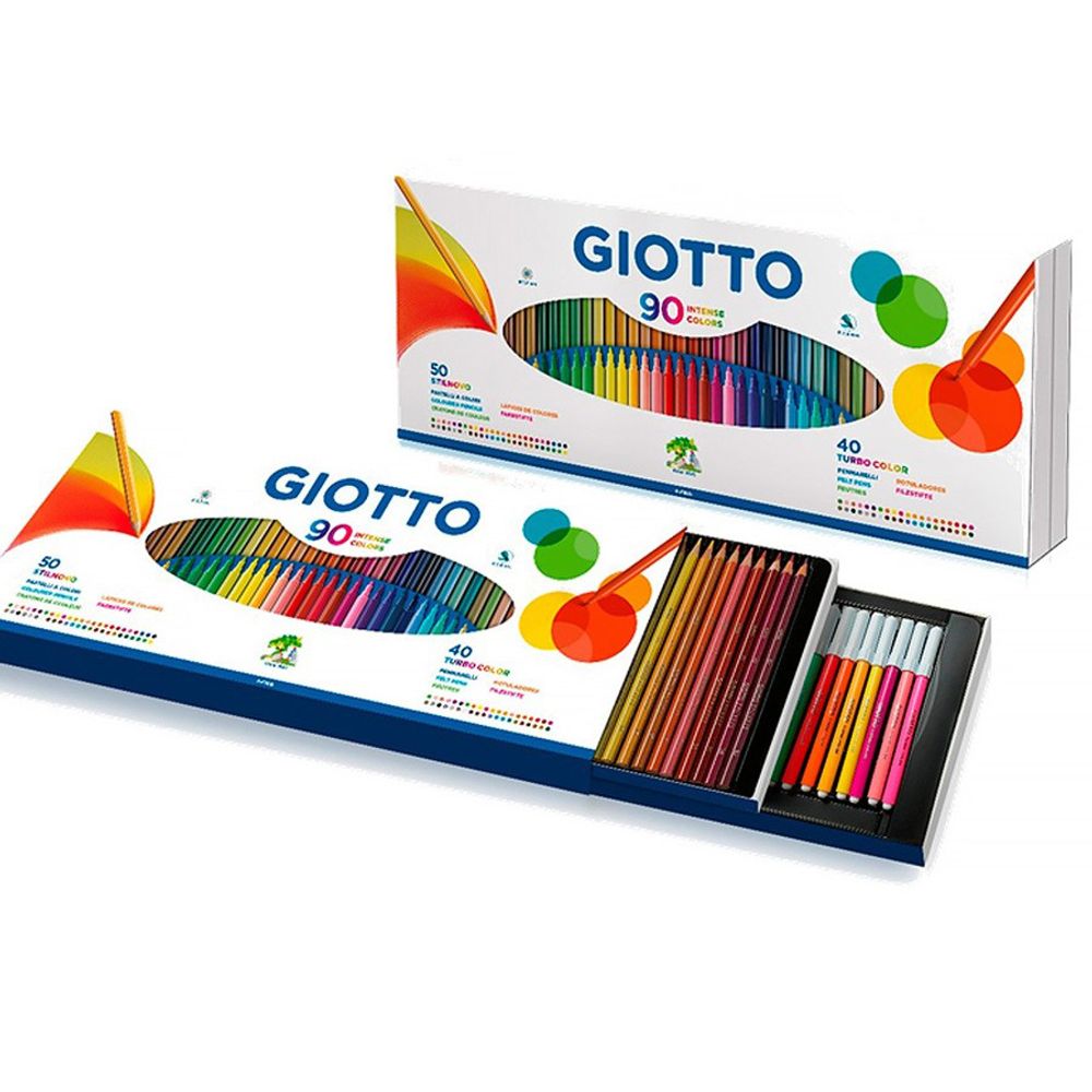 Набор деревянных карандашей Stilnovo пастель 50 цветов и фломастеров TURBO COLOR 40 цветов заточенные 50 цв, Giotto F25750000