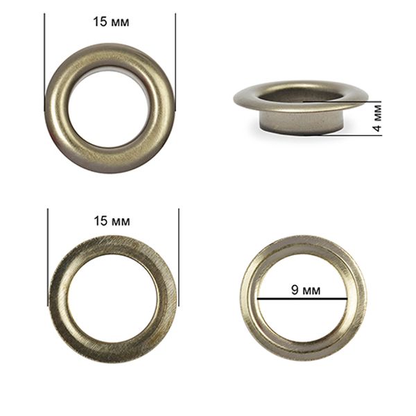 Люверсы металл ⌀_9.0 мм (внутр.), внешн. ⌀15 мм (внутр.), h4 мм (внутр.), №24, сталь, цв.никель черный, 500 шт, TBY