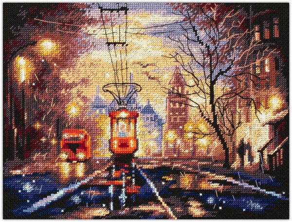 Набор для вышивания нитками Чудесная игла, Ночной трамвай, 27х20 см