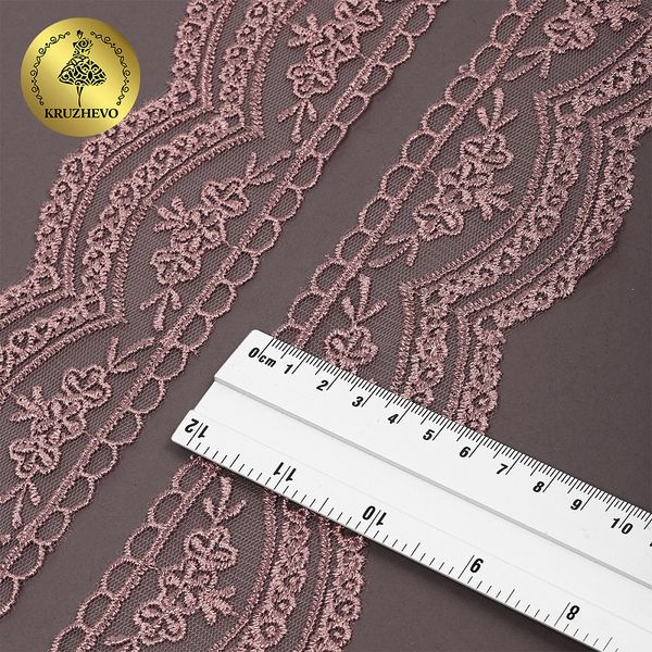 Кружево на сетке 60 мм, 2110 цв.N6615 розовая пудра уп.13.71м, Kruzhevo