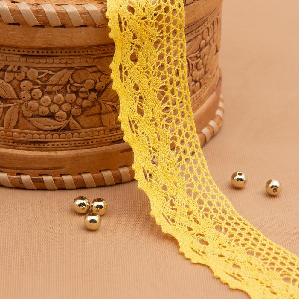Кружево вязаное (тесьма) 33 мм / 5 метров, CL-091, JD013 желтый