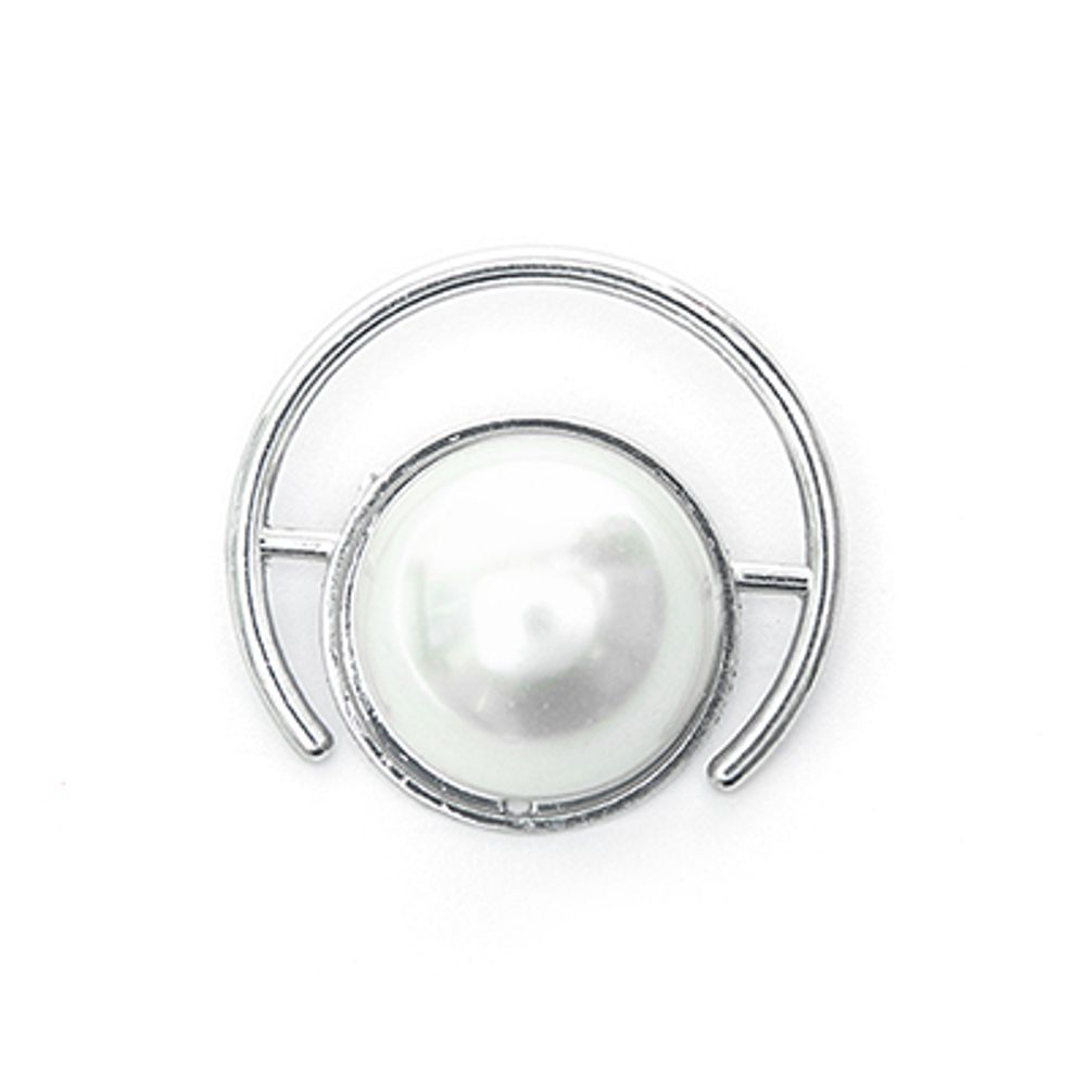 Булавка декоративная ⌀35 мм, Кольцо с жемчугом, бусина 20 мм, цв.никель, уп.5шт