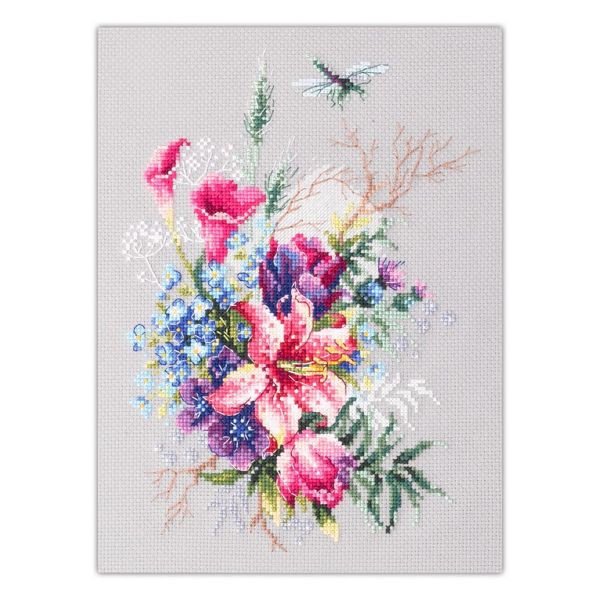 Набор для вышивания нитками Чудесная игла, Тюльпаны и лилия 18х26 см