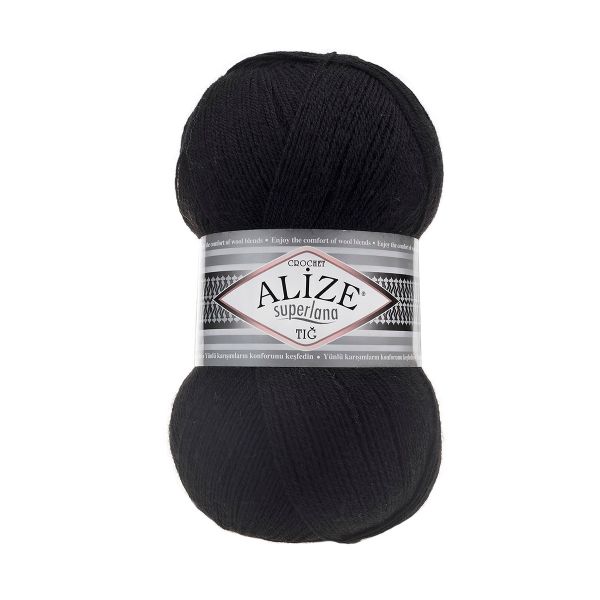 Пряжа Alize (Ализе) Superlana TIG / уп.5 мот. по 100 г, 570м, 060 черный А