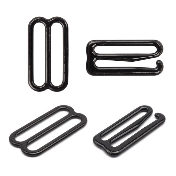 Набор крючки + регуляторы для бюстгальтеров металл 20.0 мм, (12 крюч., 6 регул.), черный