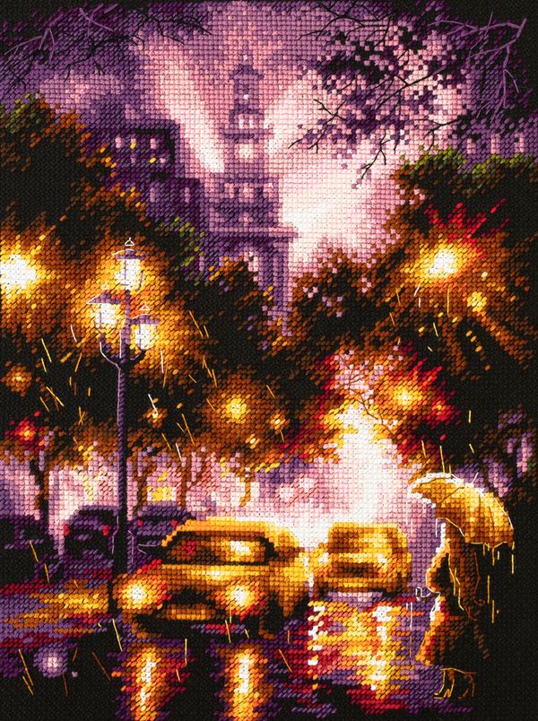 Набор для вышивания нитками Чудесная игла, Огни ночного города 20х27 см