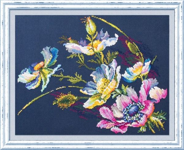 Набор для вышивания нитками Чудесная игла, Загадочные анемоны, 40x30 см