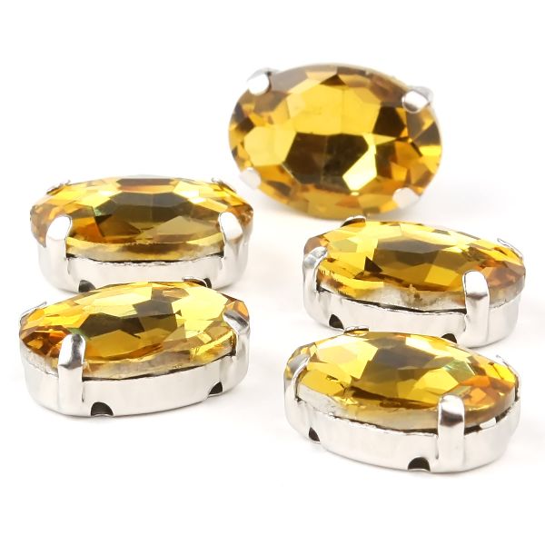 Хрустальные стразы в цапах овальной формы, желтый 10х14 мм, 5 шт., ОЦ004НН1014