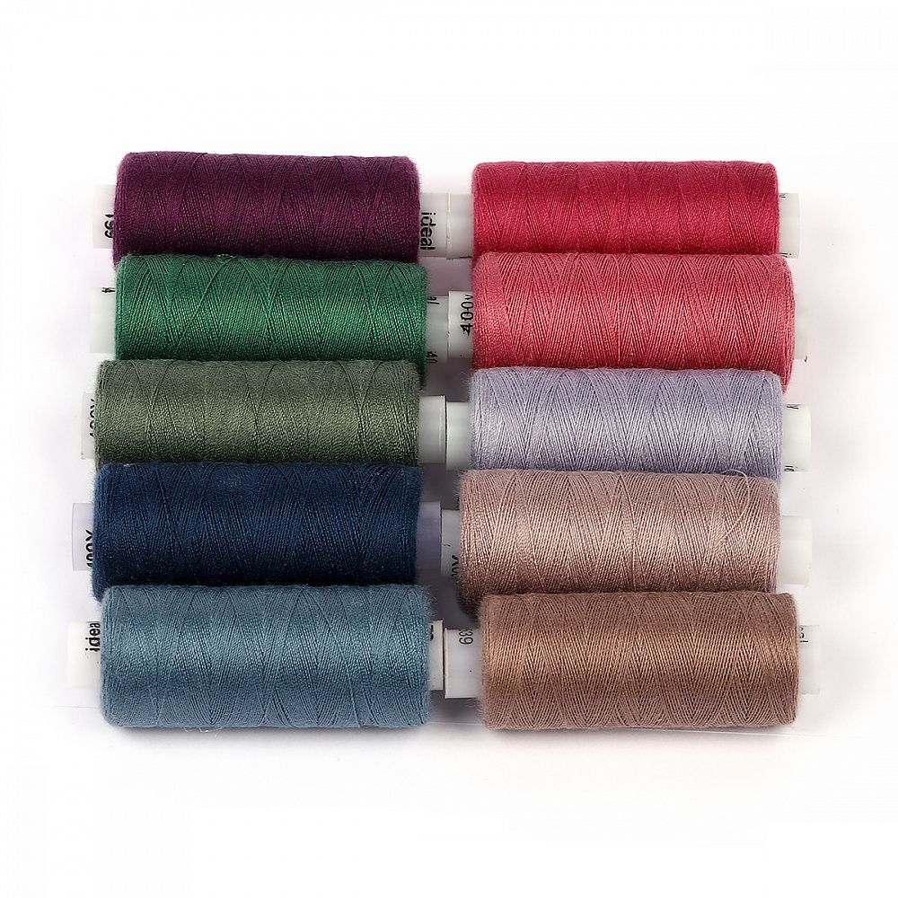 Швейные нитки (набор) 40/2, 10 кат. по 366 м, 100% п/э, MIX DS, ассорти (пыльные оттенки)