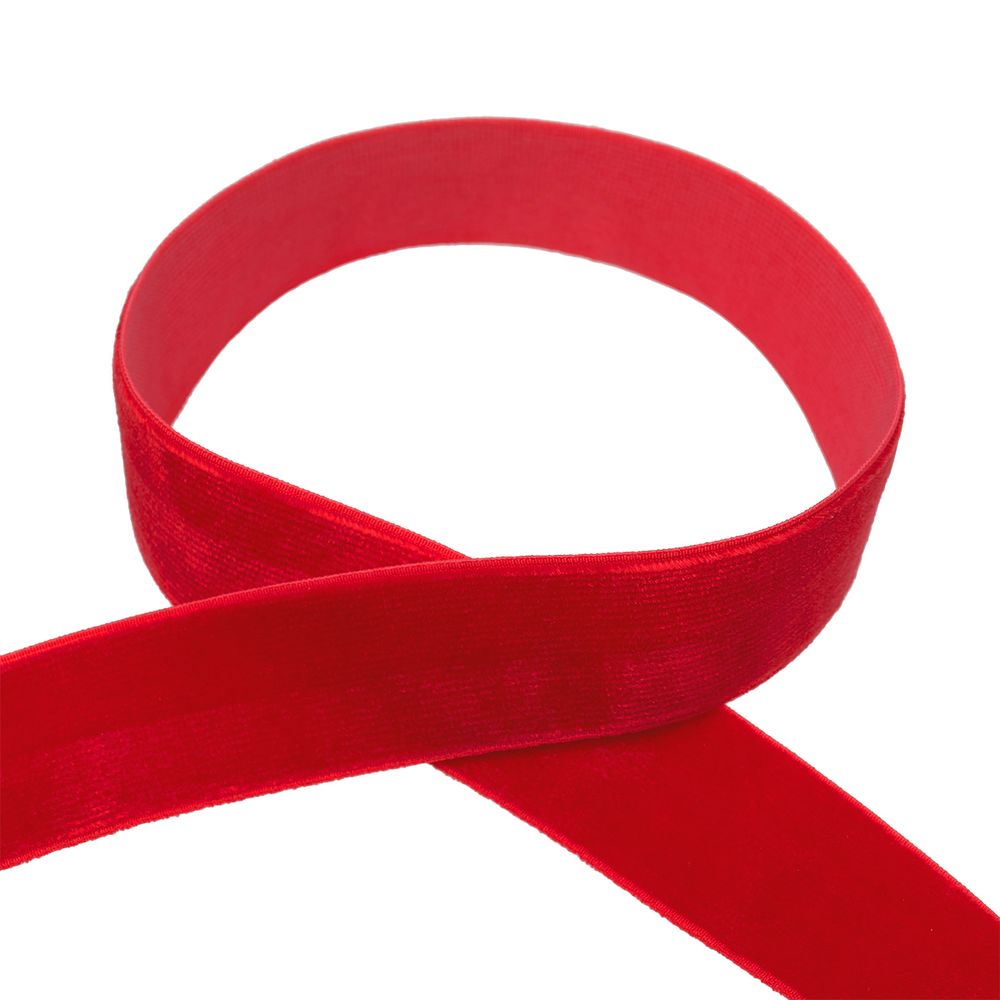Лента бархатная (тесьма) эластичная 20.0 мм / 16.5±1 метра, 026 красный, Blitz VRE-20
