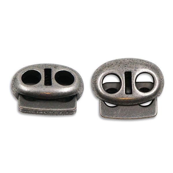 Фиксатор (зажим) для шнура металл плоский, 2 отв., 12х13.5 мм, (in ⌀3 мм), мет. цв.т.серебро, 20 шт