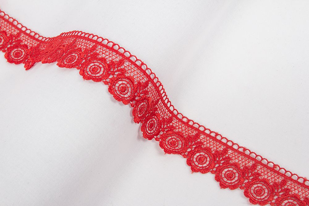 Кружево гипюр (плетёное) 35 мм / 9.7 м, красный, Gamma GGM-3501