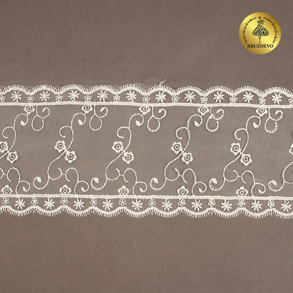 Кружево на сетке широкое 120 мм, цв.W0115 молочный, уп.13.7м, Kruzhevo