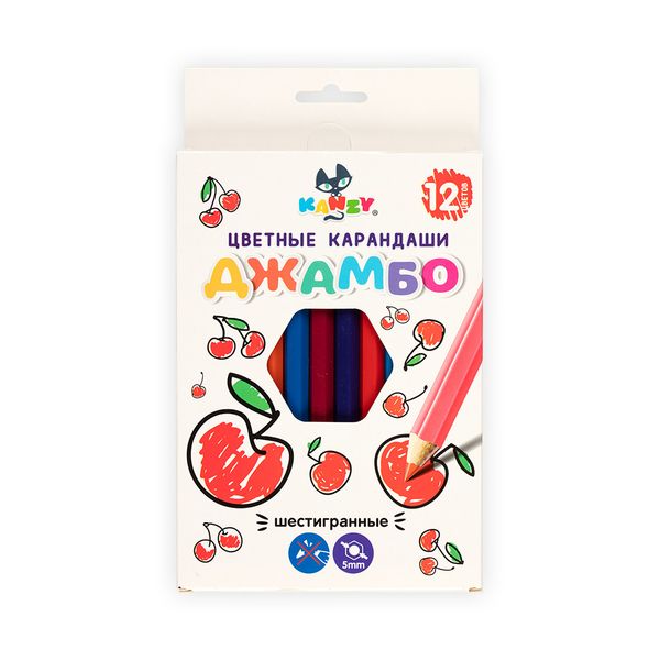 Набор цветных карандашей джамбо Фруктики 6х12 цв, Kanzy JCP-1012