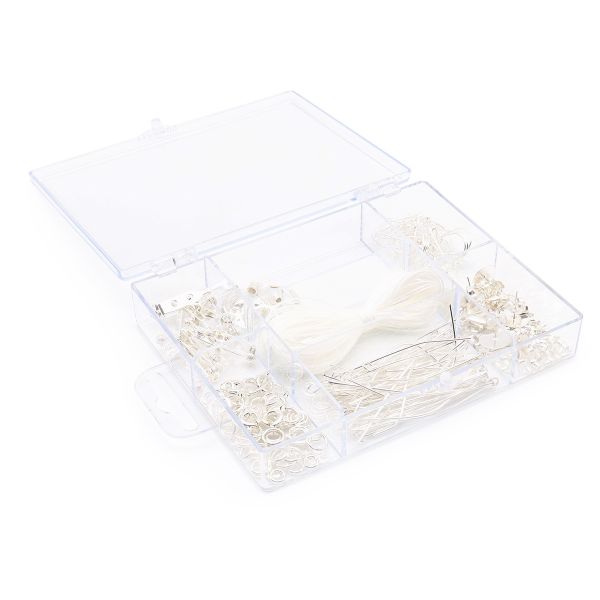 Набор фурнитуры для изготовления бижутерии с нитью 18,28м, серебро Astra&Craft, 60729