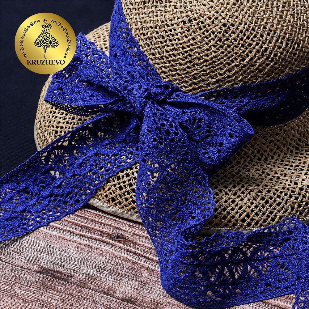 Кружево вязаное (тесьма) 50 мм / 10 метров, цв.37 синий, Kruzhevo