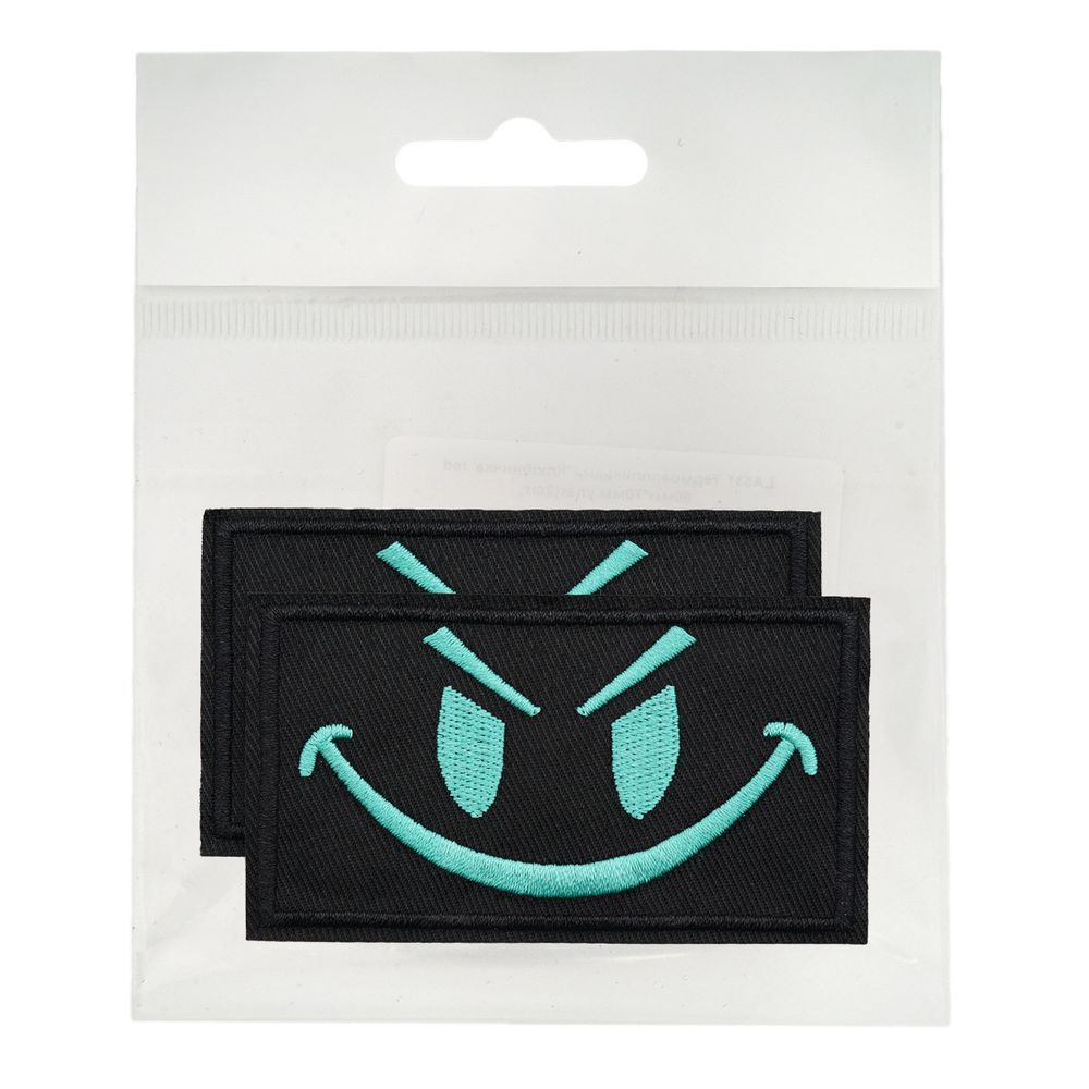 Термоаппликация Прямоугольник с улыбкой 90х50мм (G.Black (зелен-черный)), 2 шт, LA563