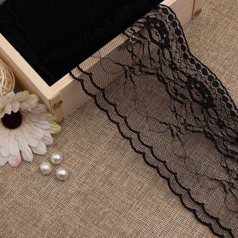 Кружево на сетке 85 мм, черный, 13.71 м