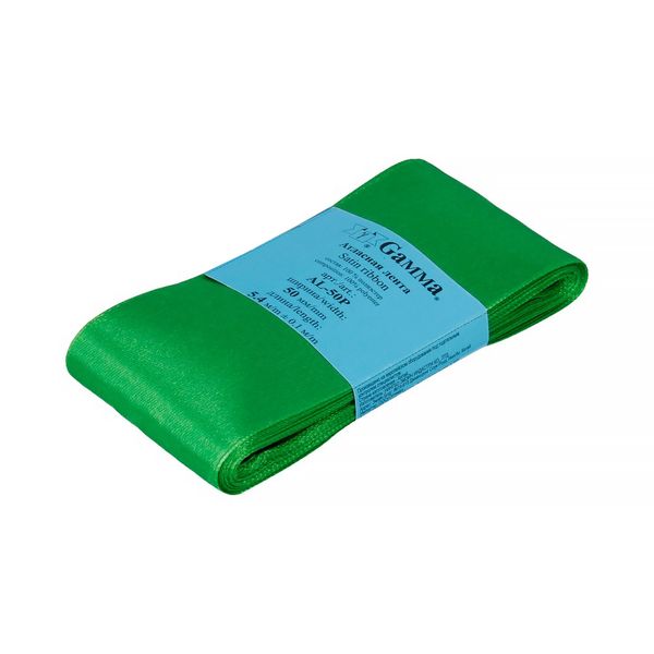 Лента атласная 1-сторонняя 50.0 мм / 5 шт по 5.4 метра, №134 зеленый, Gamma AL-50P