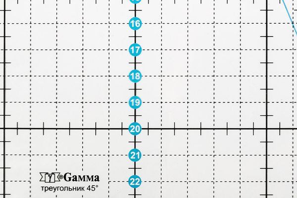 Линейка для пэчворка 24х20 см, треугольник 45°, пластик, Gamma QRL-08