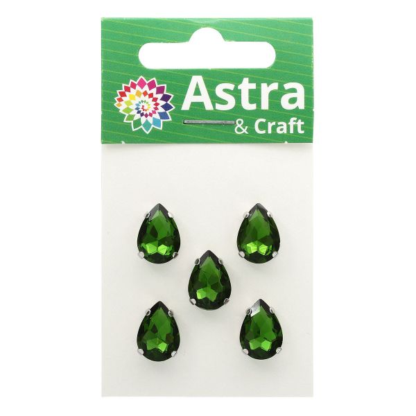 Хрустальные стразы в цапах формы капля, зеленый 10х14 мм, 5 шт., АЦ008НН1014