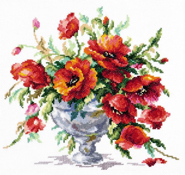 Набор для вышивания нитками Чудесная игла, Красные маки, 27х24 см