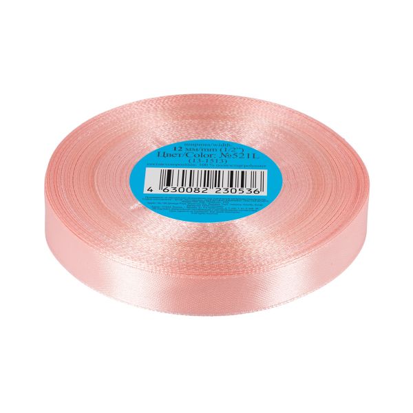 Лента атласная 1-сторонняя 12.0 мм / 33±2 метра, №521L(13-1513) розовый, Gamma