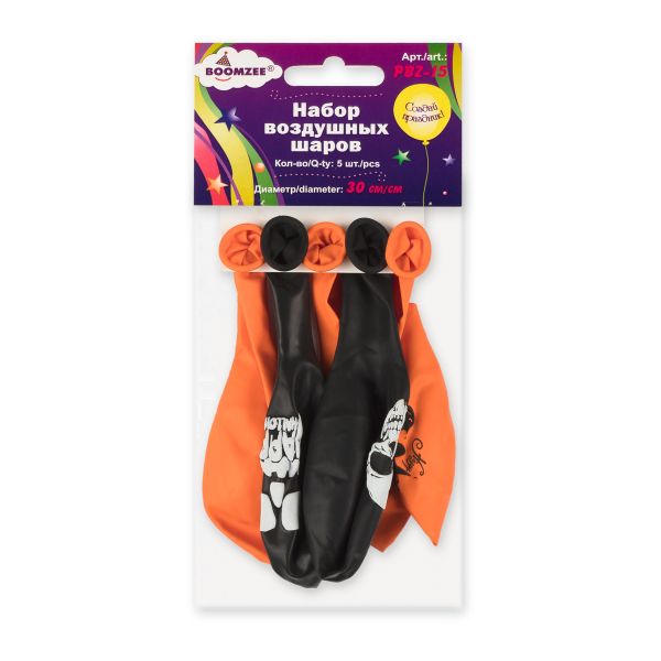 Набор воздушных шаров 30 см, 5 шт, ассорти с рисунком, Boomzee PBZ-15