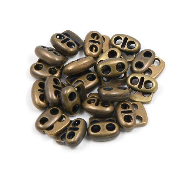 Фиксатор (зажим) для шнура металл плоский, 2 отв., 12х13.5 мм, (in ⌀3 мм), мет. цв.латунь, 20 шт