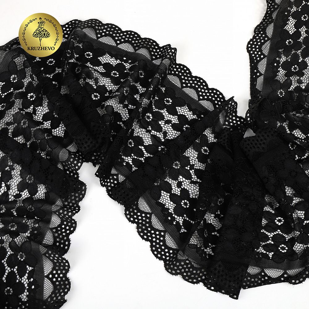 Кружево бельевое эластичное 180 мм / 10 м, цв.2 черный, Kruzhevo