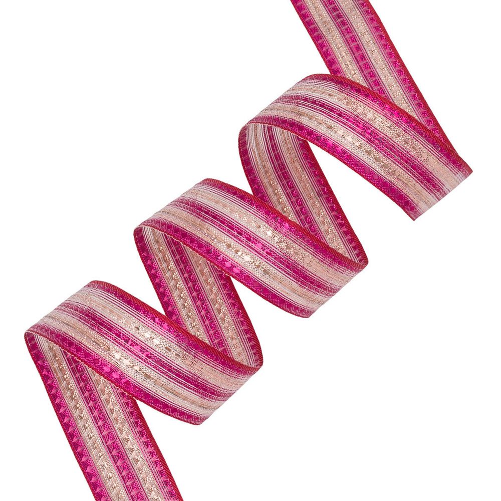Лента подарочная 25 мм / 25 метров, рис.9015 (30 малина/бронза/малина), С3687Г17 Стрела-25