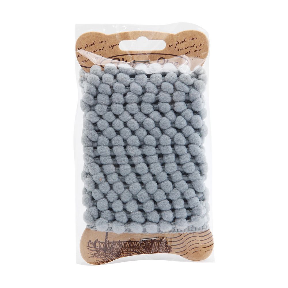 Лента декоративная с помпонами, 5 мм, 2м, упак, серый