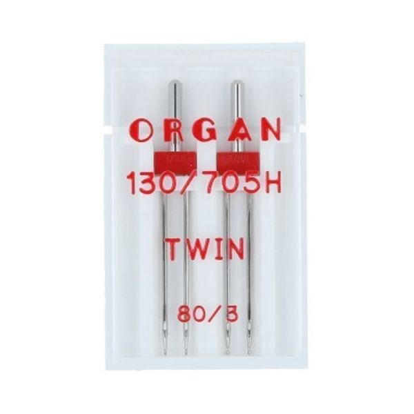 Иглы для швейных машин бытовые универсальные 130/705 H, №80/3, двойные, 2 иглы, в пенале 5102047, ORGAN