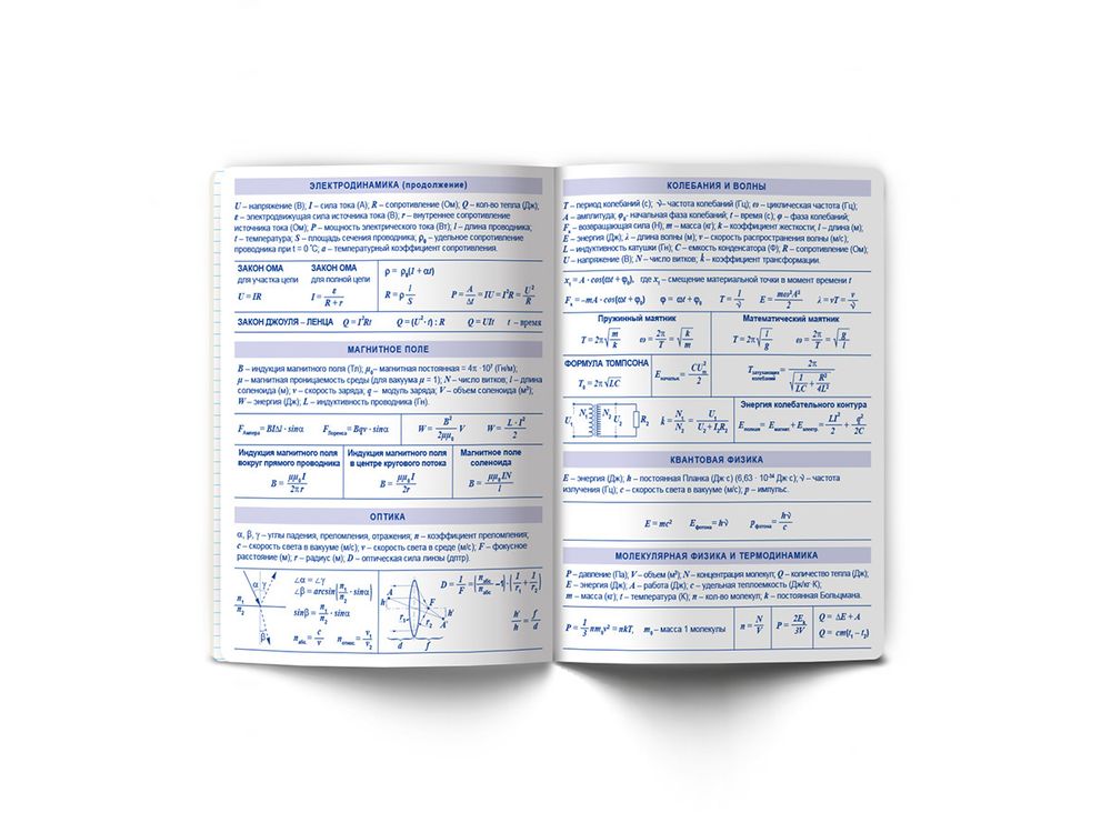 Тетрадь со справочным материалом Яркие краски, матовая ламинация +выбор. лак, A5+ 48 л. на скобе 65 г/м², белизна 100%, 10 шт, клетка, 00871 Физика, Светоч 48Т9