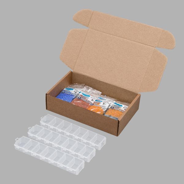 Набор бисера №10, 21 цвет по 5 гр с контейнером, № 10/0 (2.3 мм), диаметр 2,3 мм, 105 гр, Preciosa