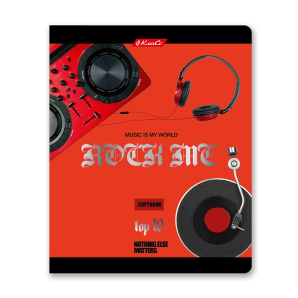 Тетрадь ученическая общая, матовая ламинация + тиснение серебряной фольгой, A5+ 48 л. на скобе 65 г/м², белизна 100%, 10 шт, клетка в термоусадочной пленке, 000728 Рок-музыка, Светоч 48ТЕТк-007