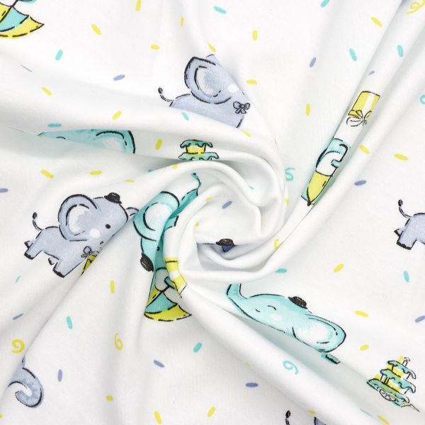 Интерлок Слоники 100% х/б (пл.170-180/м2 ) 45см*50см + -2см, цв. бело/серо/бирюзовый 29527