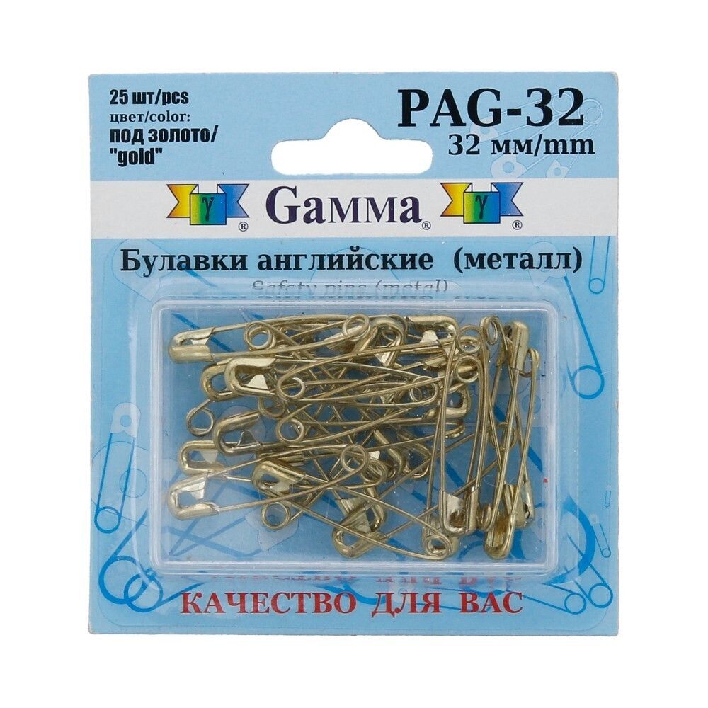 Булавки английские золото, 25 шт, 32 мм, Gamma PAG-32