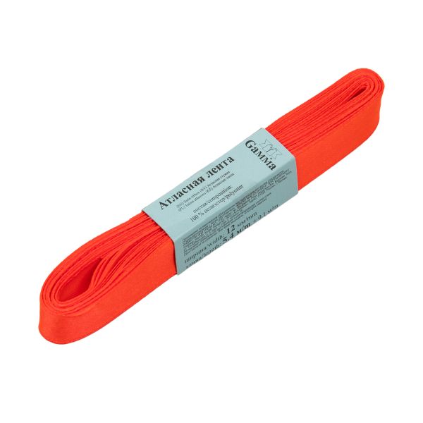 Лента атласная 1-сторонняя 12.0 мм / 10 шт по 5.4 метра, №512N(15-1456) коралловый(неон), Gamma AL-12P