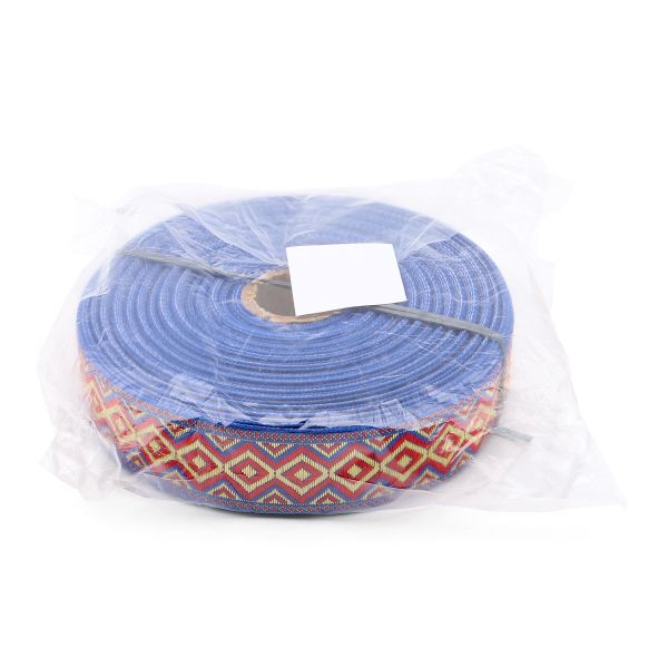 Лента (тесьма) жаккардовая 32.0 мм / 25±1 метров, рис. 9496, С1853Г17 золото/красный/синий