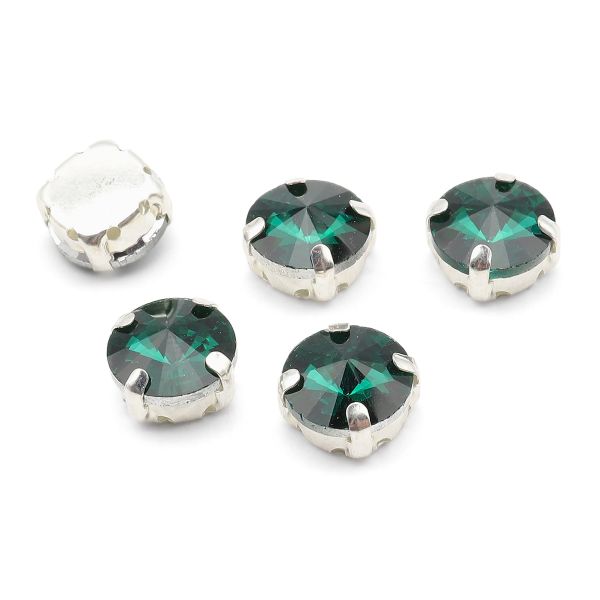 Хрустальные стразы в цапах круглой формы, изумрудный 10 мм, 5 шт. Astra&Craft, РЦ015НН10