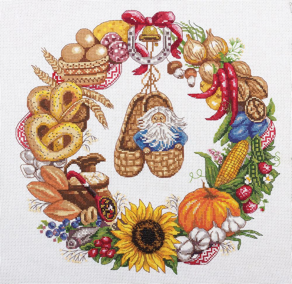 Набор для вышивания нитками Panna, Венок изобилия, 32х32 см