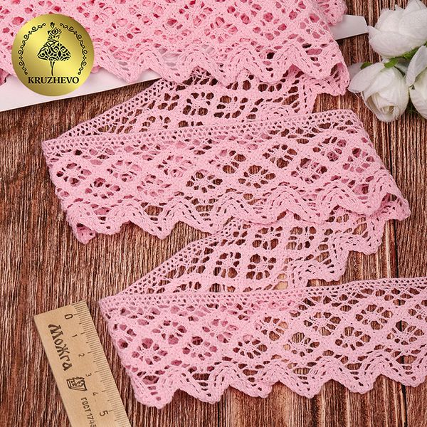Кружево вязаное (тесьма) 50 мм / 3 метра, хлопок, TBY.1003, F133 светло-розовый