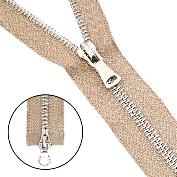 Молния металл Т5 (5 мм) 2 зам., разъем., 80 см, никель, 128 бежево-серый, 5 шт, 21780-3