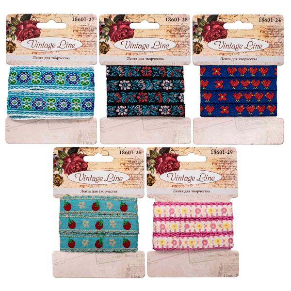 Набор лент декоративных Цветы, птенчики и ягоды, 5 шт, Vintage Line